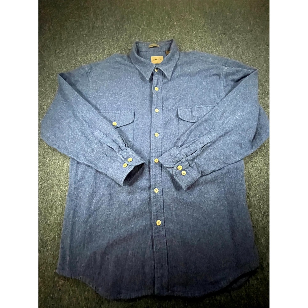 VTG St. John's Bay Chamois Cloth Flannel Shirt Mens XL Blue Cotton Chest Pockets